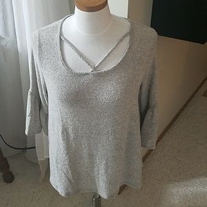 CAUTION TO THE WIND Grey Bell Sleeve Shirt